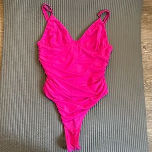 Hot Pink Ruched Bodysuit Sz S